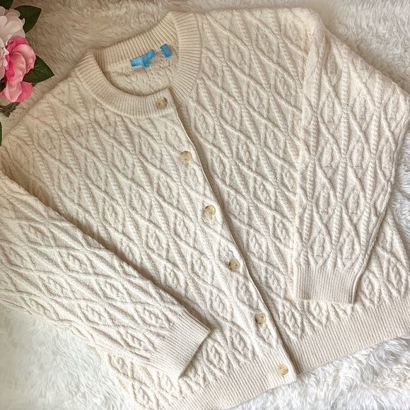 Draper James Cable Knit Chunky Oversized Cardigan Ivory - Picture 4 of 13